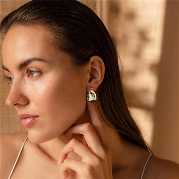 Trending Geometric Gold Earrings – Chunky Lightweight Statement Drops - Picture 5 of 6